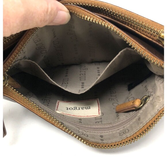 Margot New York Pebbled Leather Compact Cross Body Bag Cognac Brown Organizer - Picture 15 of 16
